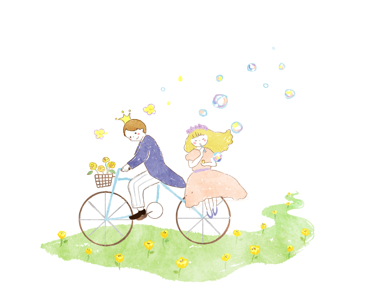 結婚イラスト自転車の二人 結婚相談所bellemariageベルマリアージュ